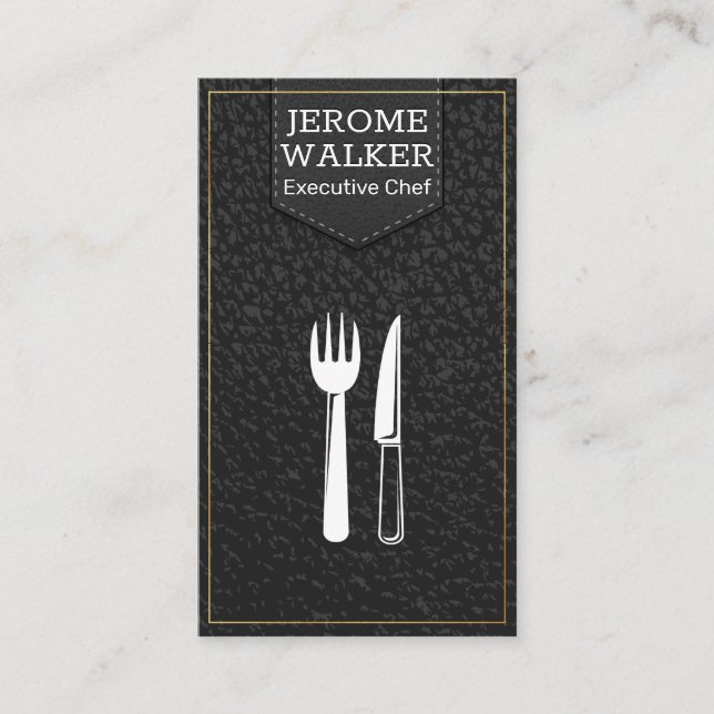 Carte De Visite Cuir noir | Sangle pointillé (Devant)