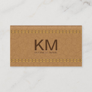 Carte De Visite Cuir Tan Double Trait   Monogramme Emboss