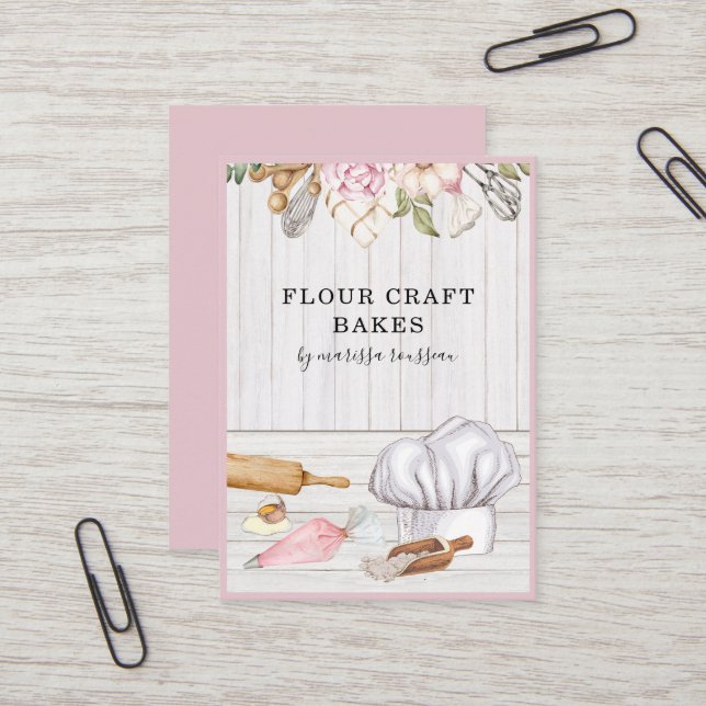 Carte De Visite Cuisine à l'aquarelle Chef Baker Outils de cuisson (Devant/Arrière en situation)