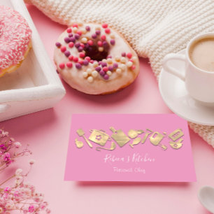 Carte De Visite Cuisine Chef Restaurant Restauration Logo QR Pinky