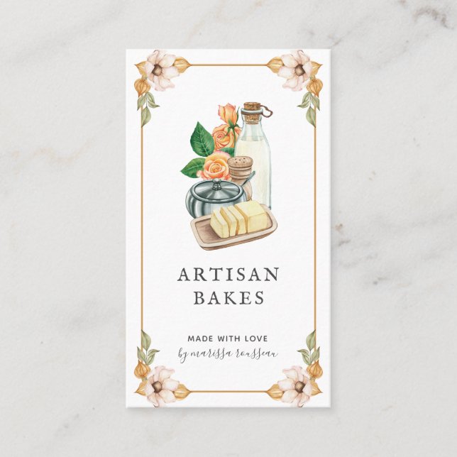 Carte De Visite Cuisine de cuisson Ingrédients Aquarelle Boulanger (Devant)