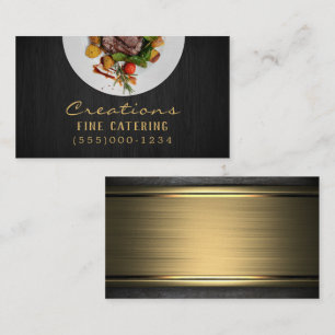 Carte De Visite Cuisine de luxe Noir et Or Plat Chef Restauration