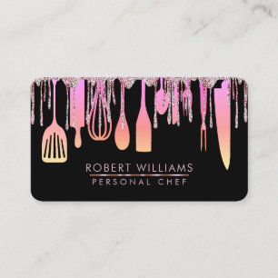Carte De Visite Cuisine en chef à goutte rose Outils Parties scin