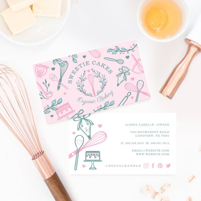 Carte De Visite Cuisine et pâtisserie en rose et bleu sarcelle (Créateur téléchargé)
