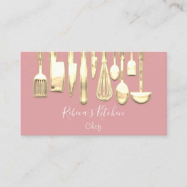 Carte De Visite Cuisine Logo Chef Restaurant Style Knifes Rose (Devant)