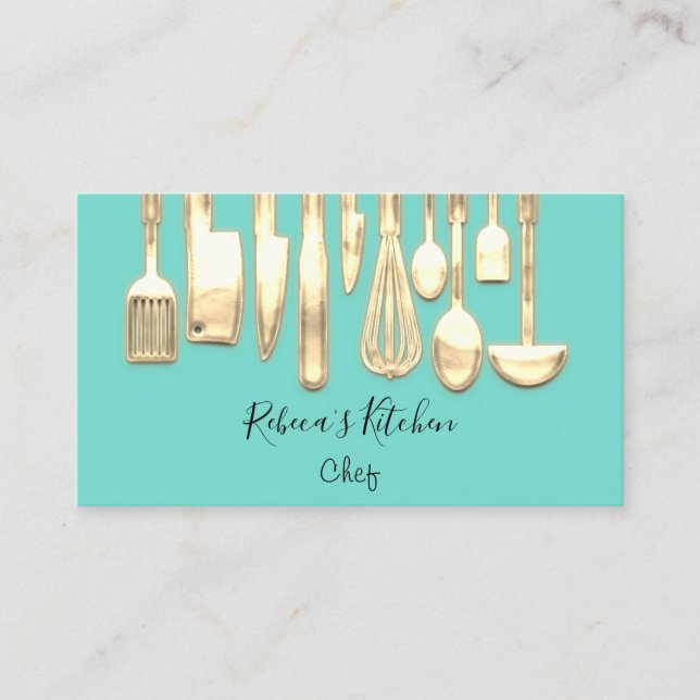Carte De Visite Cuisine Logo Chef Restaurant Stylish Knifes Aqua (Devant)