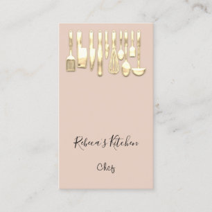 Carte De Visite Cuisine Logo Chef Restaurant Stylish Knifes Blush