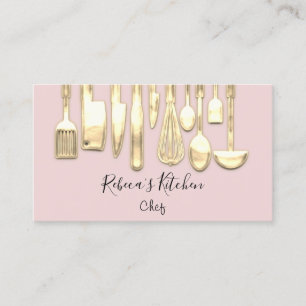 Carte De Visite Cuisine Logo Chef Restaurant Stylish Knifes Blush