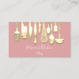 Carte De Visite Cuisine Logo Chef Restaurant Stylish Knifes Rose