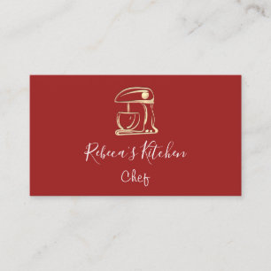 Carte De Visite Cuisine Logo Robot Mixer Chef Burgundy Gold