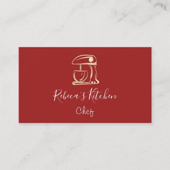 Carte De Visite Cuisine Logo Robot Mixer Chef Burgundy Gold (Devant)