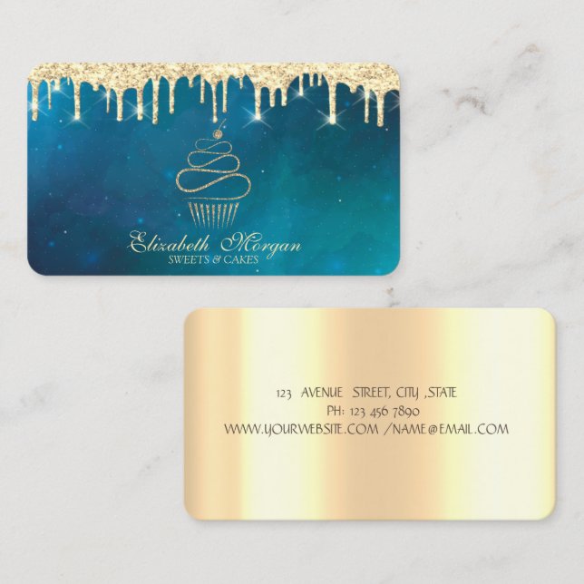 Carte De Visite Cuisine moderne Sweets Cupcake Gold Drivers (Devant / Derrière)
