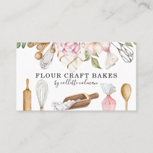 Carte De Visite Cuisine pâtissière Baker Aquarelle Outils Floraux