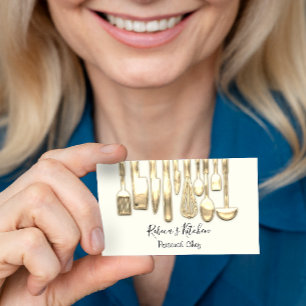 Carte De Visite Cuisine Personnel Chef Restaurant Couteaux d'or