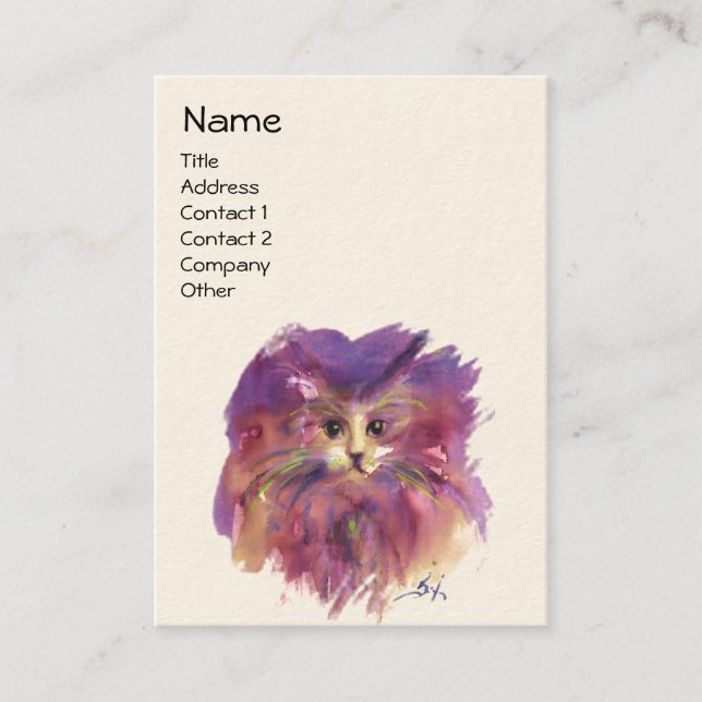 Carte De Visite CUISINE PURPLE, PORTRAIT DE CAT DE CUISINE, Crème  (Devant)