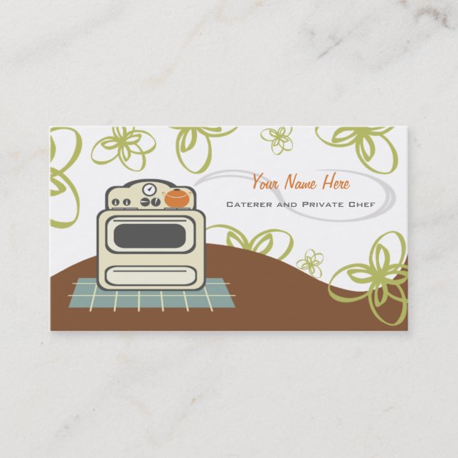 Carte De Visite Cuisine rétro Stove Orange & Blue Kitchen Traiteur (Devant)