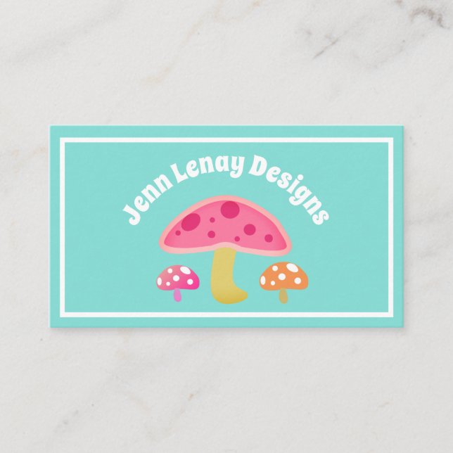 Carte De Visite Cuisine Retro Turquoise Rose Orange Champignons Pe (Devant)