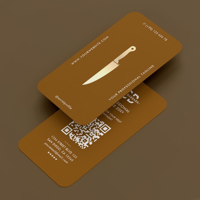 Carte De Visite Cuisinier Boucher Cuisinier Cuisinier Gold Chef Br (Modern Chef Gold Knife Butcher Caterer Brown Business Card
)