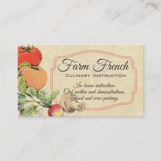 Carte De Visite Cuisinier culinaire Vintage de fruits et légumes (Devant)