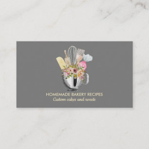 Carte De Visite Cuisinier gris Chef Aquarelle Cuisinière Ustensile
