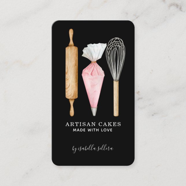 Carte De Visite Cuisinier pâtissier Cuisinier Ustensiles Noir (Devant)