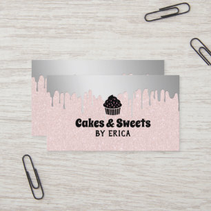 Carte De Visite Cupcake Accueil Boulangerie Argent Écoulement rose