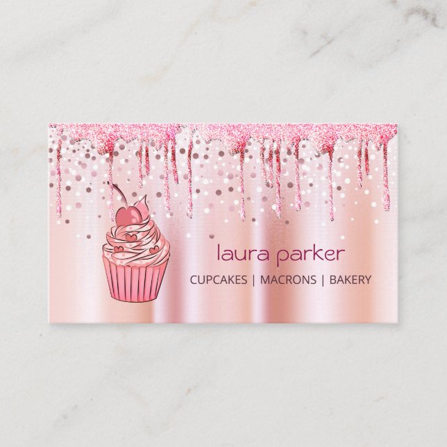 Carte De Visite Cupcake Accueil Boulangerie Pâtisserie Rose Gold D (Devant)