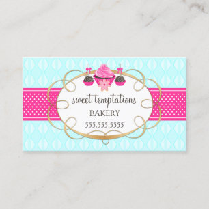 Carte De Visite Cupcake and Cake Pops Aqua Pink