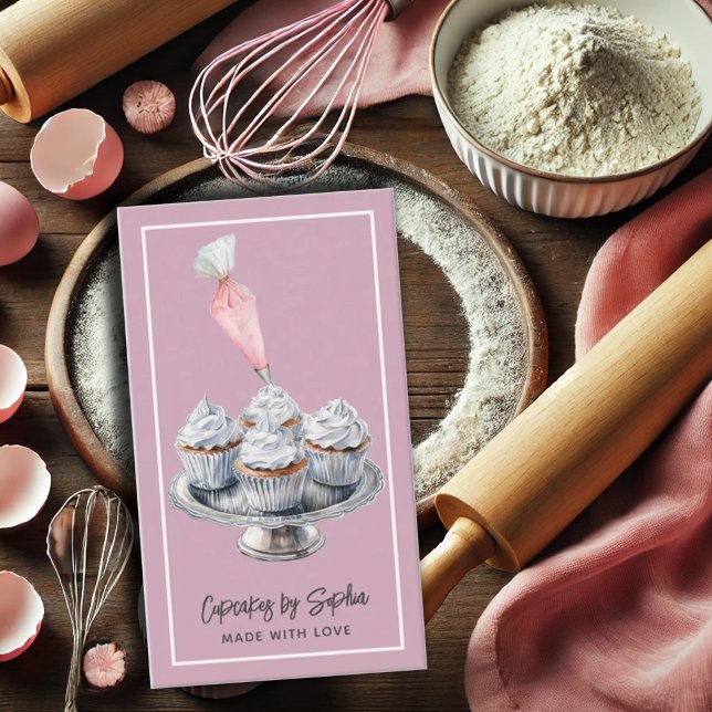 Carte De Visite Cupcake Baker boulangerie Chef Cuisine Rose Dusty (Créateur téléchargé)