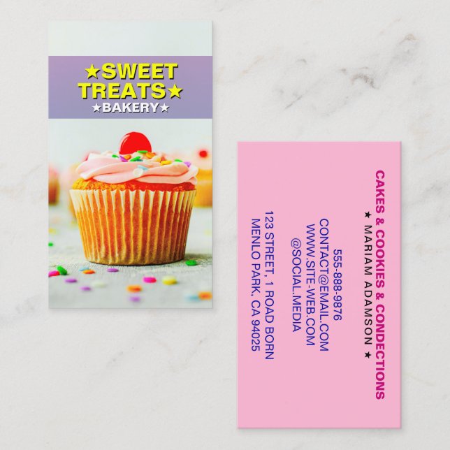 Carte De Visite Cupcake Baker & Sweet Treats | Pastel Bakery (Devant / Derrière)