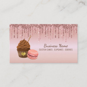 Carte De Visite Cupcake Bakery Pastry Chef Glitter Drips Rose Gold
