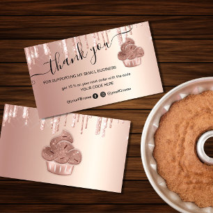 Carte De Visite Cupcake Bakery Pastry Chef Glitter Drips Rose Gold