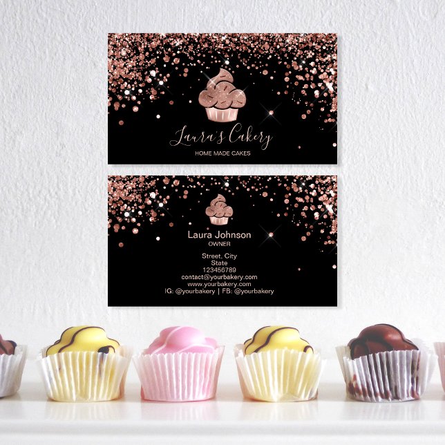 Carte De Visite Cupcake Bakery Pastry Chef Glitter Drips Rose Gold (Créateur téléchargé)