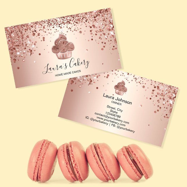 Carte De Visite Cupcake Bakery Pastry Chef Glitter Drips Rose Gold (Créateur téléchargé)