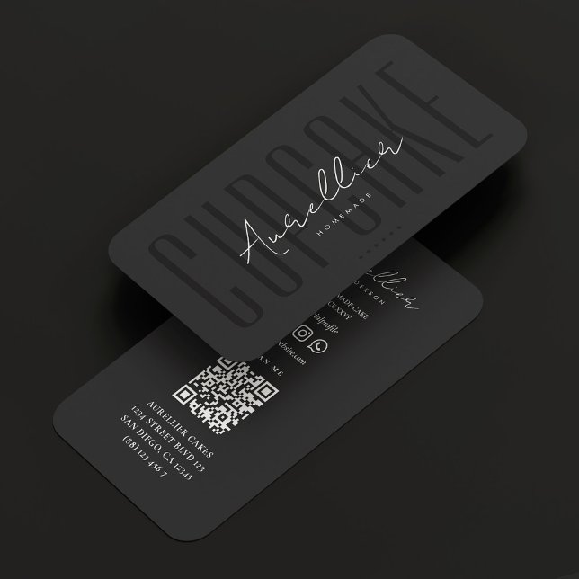 Carte De Visite Cupcake Bakery Pâtisserie Traiteur gris foncé Mode (Cupcake Bakery Pastry Caterer Dark Grey Modern Business Card
)