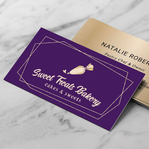 Carte De Visite Cupcake Bakou Pâtisserie Chef Purple & Gold Cake