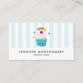 Carte De Visite Cupcake bleu mignon avec visage Kawaii