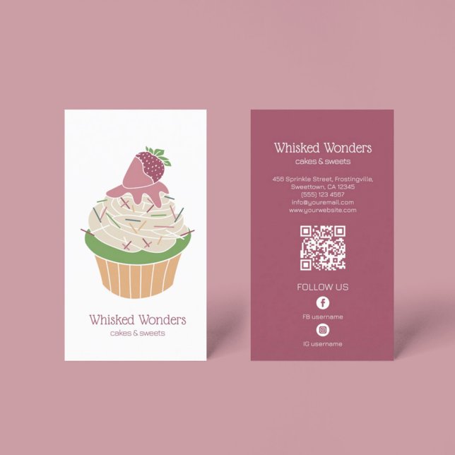 Carte De Visite Cupcake Boulangerie Pâtisserie Chef QR Code (Cupcake Bakery Pastry Chef QR Code Business Card)