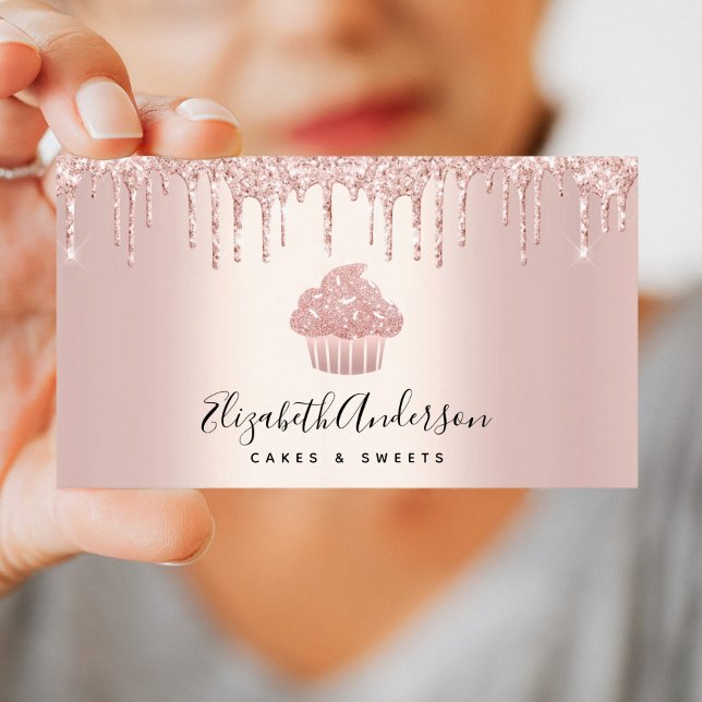 Carte De Visite Cupcake Boulangerie Pâtisserie Chef Rose Gold Part (Créateur téléchargé)