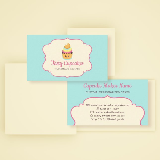 Carte De Visite Cupcake Cute Baker savoureux cuisine rose turquois (Créateur téléchargé)