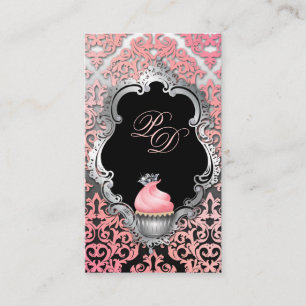 Carte de visite Cupcake Elegant Damask Peach Peach