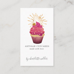 Carte De Visite Cupcake en or Raspberry boulangerie pâtisserie che