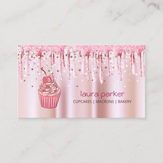 Carte De Visite Cupcake Home Bakery Pâtisserie Rose Gold Driving (Devant)