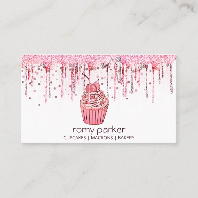 Carte De Visite Cupcake Home Bakery Pâtisserie Rose Gold Driving (Devant)