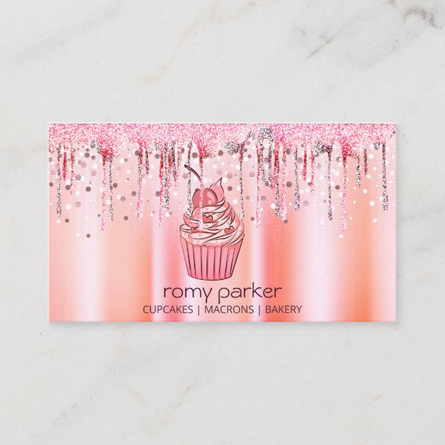 Carte De Visite Cupcake Home Bakery Pâtisserie Rose Gold Driving (Devant)