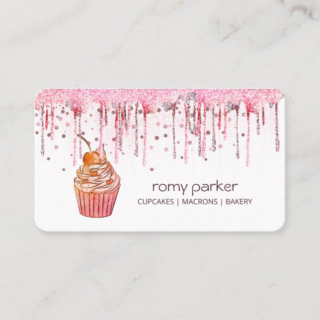 Carte De Visite Cupcake Home Bakery Pâtisserie Rose Gold Driving (Devant)