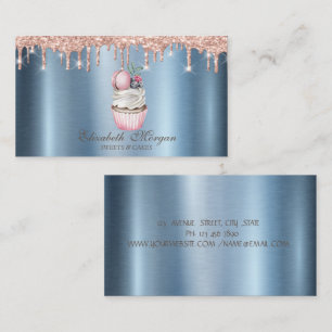 Carte De Visite Cupcake Macaroon Parties scintillant Drives Blue M