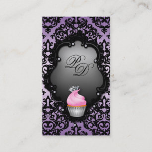 Carte de visite Cupcake Rétro Damask Noir violet