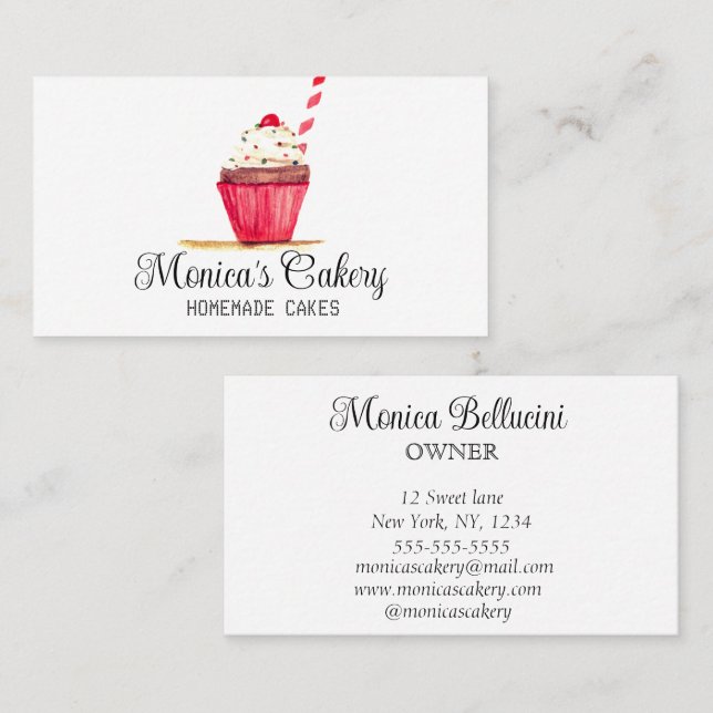 Carte De Visite Cupcake rose Gâteaux Sucrés Gâteaux Boulangerie ma (Devant / Derrière)