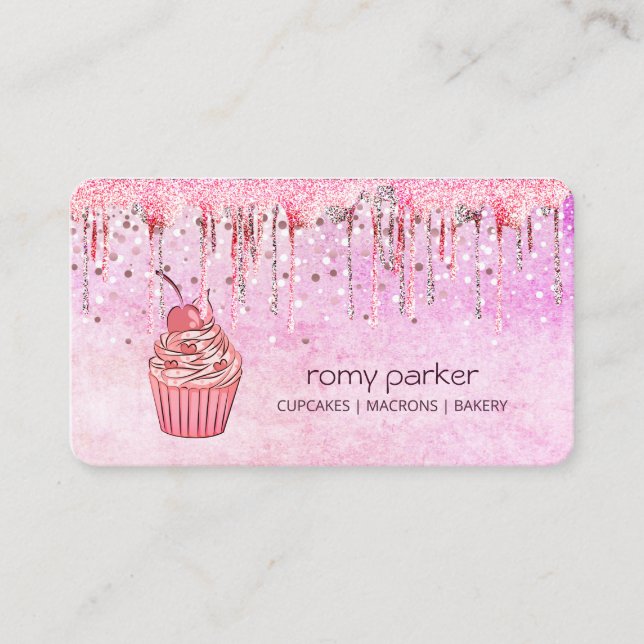 Carte De Visite Cupcake rose Maison Boulangerie Pâtisserie Déchiru (Devant)